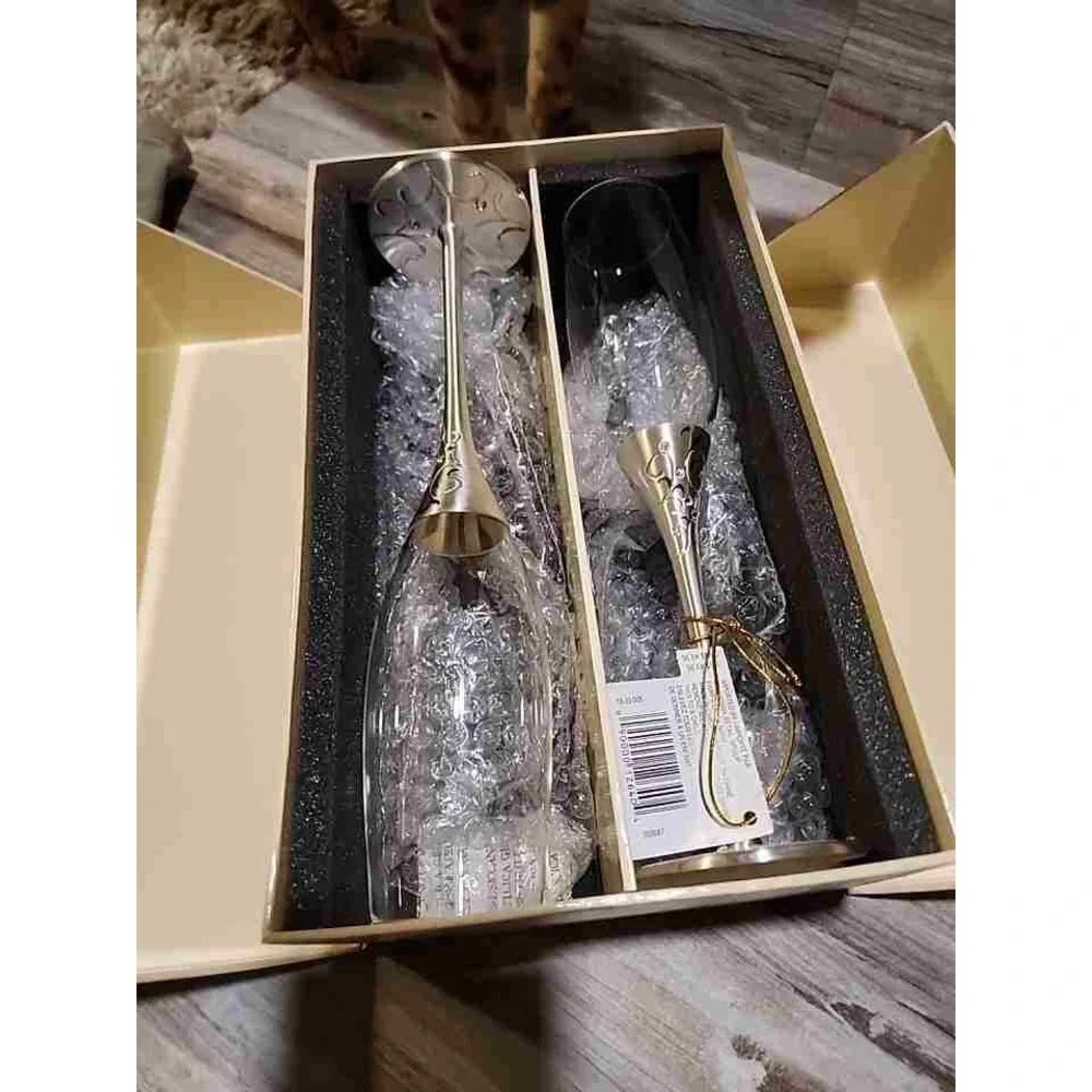Papyrus Silver Toasting Flutes Set of 2 Crystal Accent Wedding Champagne Glasses